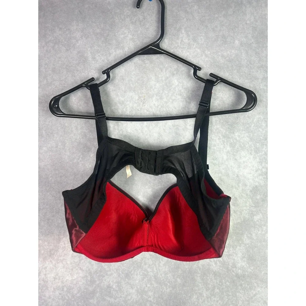 Cacique 40C Red Black‎ Satin Mesh Balconette Bra Underwire Padded